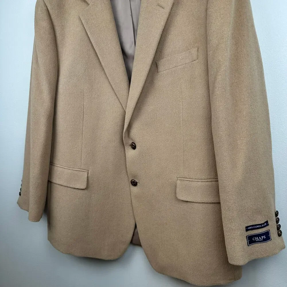 NEW CHAPS Men's Blazer Jacket 100% Camel Hair 2 Button Tan 46R Quiet Luxury